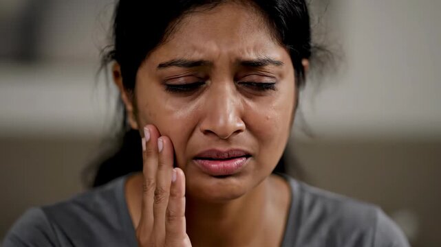 Close-up of sad crying face of a woman, close-up of sad crying woman