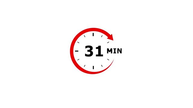 A red circular timer icon with a clockwise arrow indicating thirty-one minutes remaining on a clean white background with small black tick marks