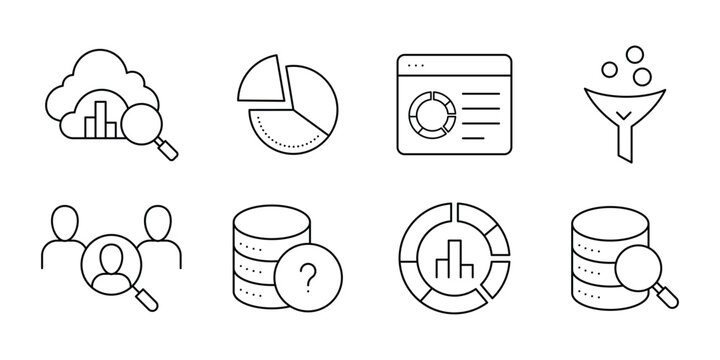 Enterprise Business Intelligence, Customer Analytics, and Data Science Linear Icon Set