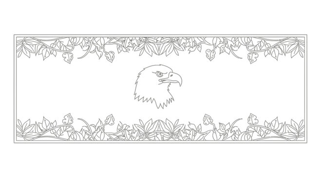 Eagle Head Emblem with Floral Border - Line Art Illustration