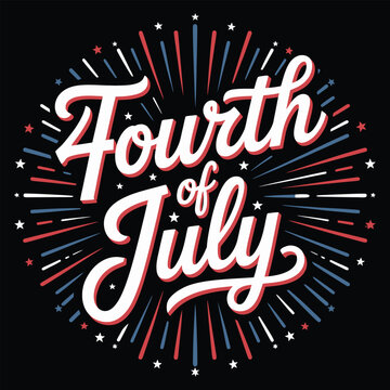 Vibrant Fourth of July celebration with explosive fireworks and patriotic lettering