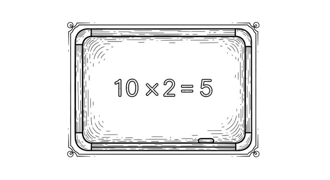 Whiteboard with incorrect math equation 10x2=5, education concept