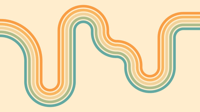 Abstract background of rainbow groovy Wavy Line design in 1970s Hippie Retro style. Vector pattern ready to use for cloth, textile, wrap and other.