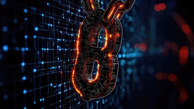 Glowing Digital Chain Link Abstract Technology Concept