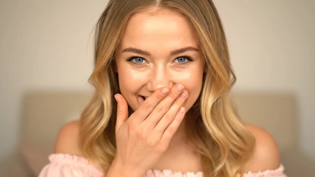 Close up portrait of blonde girl, blonde girl with sweet smile