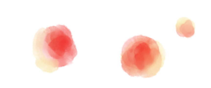 赤や黄色にじむ花びらや果物の水彩イラスト