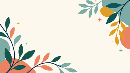 Horizontal botanical border vector background with colorful flat leaves, warm ivory copy space, modern floral banner design © ZENTHRA