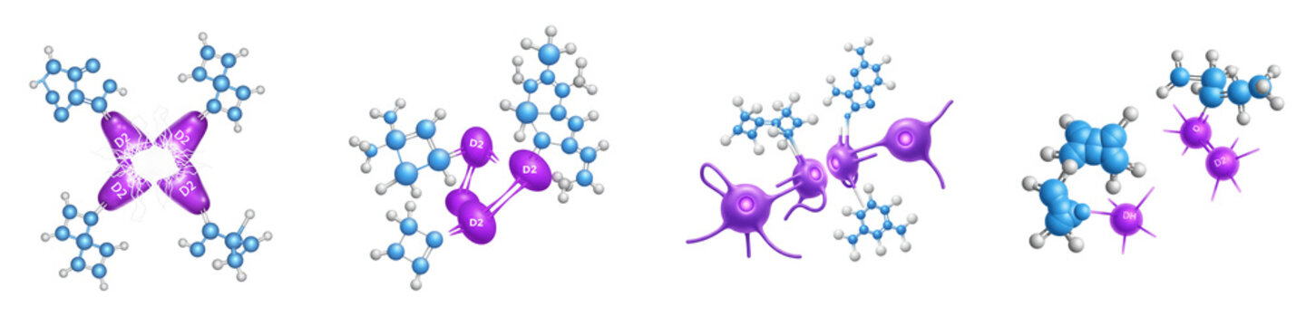 Four dopamine d2 receptor protein structures on black background