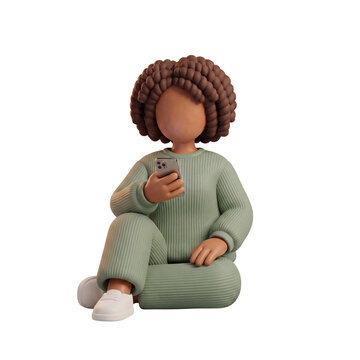 3D Claymorphism Faceless Woman Seated Scrolling Phone Mug Beside Her Relaxed Evening Wind Down White Background