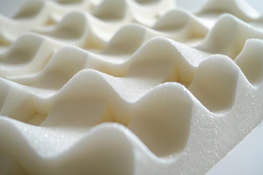 White memory foam material is forming wavy structure for orthopedic mattress, providing comfort and support