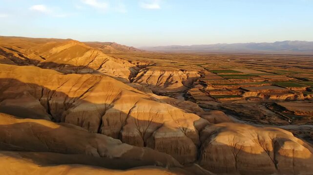 Overlooking the magnificent Danxia landform natural scenery, aerial photography of the high loess slopes