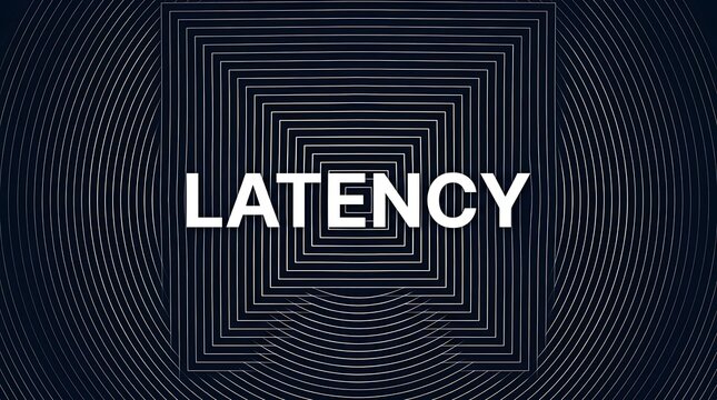 Latency word sign with abstract digital square tunnel lines on black background