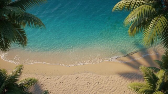 Tropical beach with clear turquoise water soft sand and palm trees on a sunny day