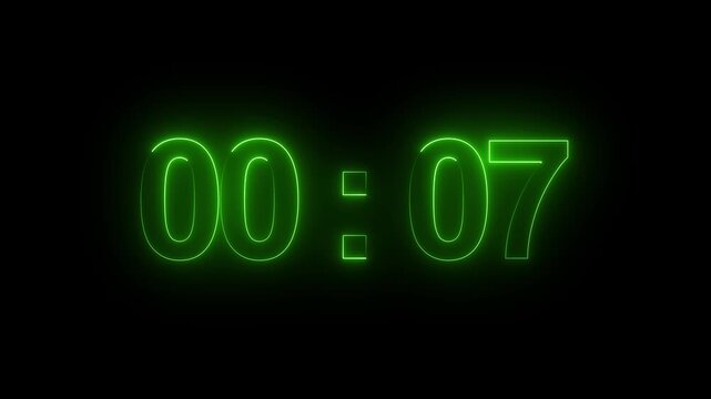 Timer displaying green digital numbers shows seven seconds remaining on a dark background which provides significant negative space for any necessary text elements to be placed by a professional.
