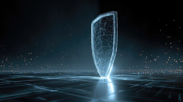 Illuminated digital shield, abstract, futuristic, protective, network, glowing, data, security