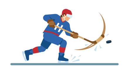Obraz premium Professional Ice Hockey Player Athlete Skating on Ice Rink Hitting Puck with Stick Flat Vector Illustration