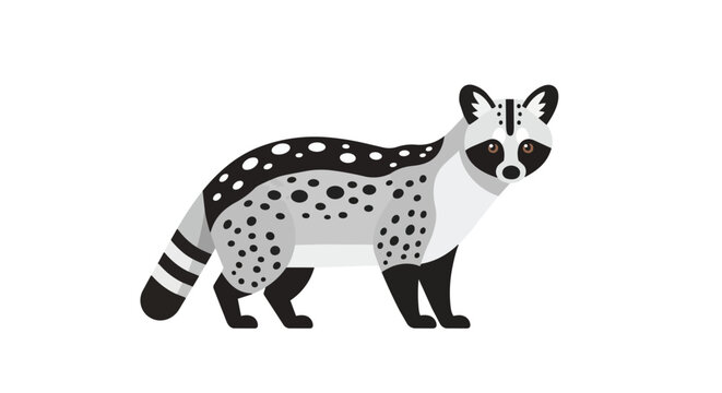 Exotic Wild Spotted Civet Mammal Vector Illustration with Detailed Fur Patterns and a Ringed Tail Design