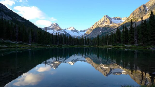 Lake mountain forest natural scenery, snow mountain lake reflection scenery