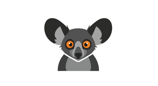 Cute Madagascar Lemur Face Vector Illustration with Big Orange Eyes and Large Ears Animal Mascot Design