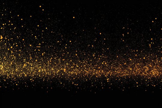 A luminous cascade of golden particles shimmers against a deep black void