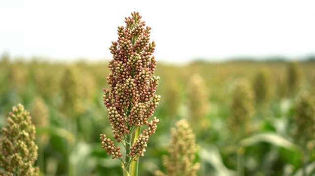 Fruits in mature state in the field, close-up of sorghum fields