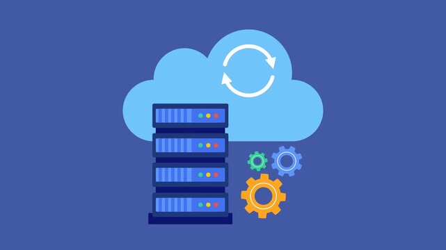Cloud computing server data synchronization process animation
