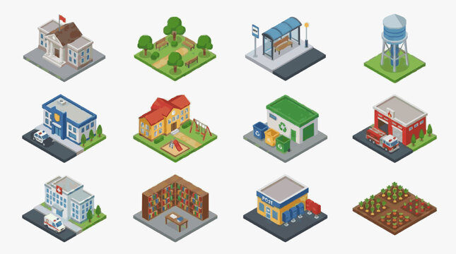 Diverse Residential Building Icons Set.