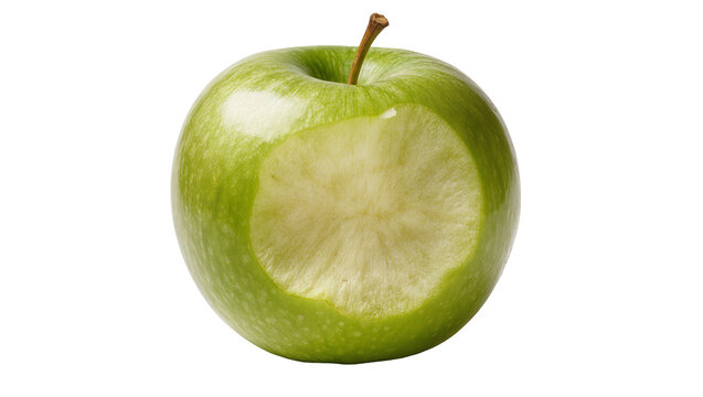 Green apple with a bite taken out