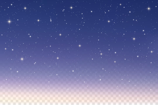 Night starry sky with light transparent gradient effect. Vector blue magic galaxy. Universe space of cosmos with dust of sparkles and abstract glitter. Christmas fantasy backdrop