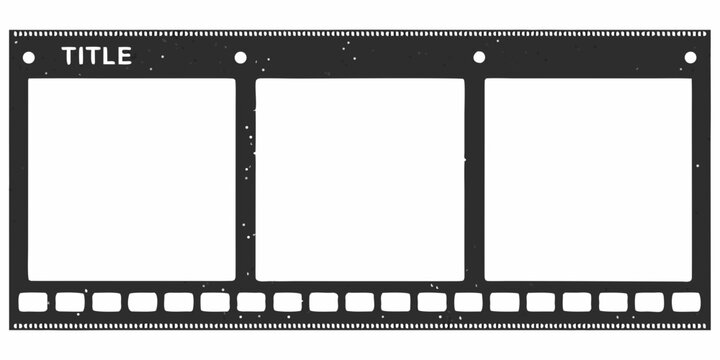 Horizontal film strip with four blank frames and sprocket holes black and white vector
