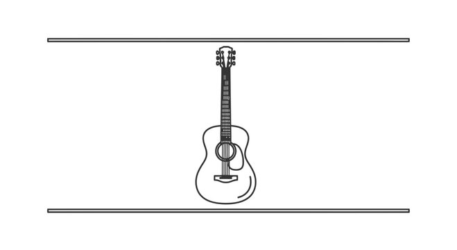 Acoustic Guitar Hanging Between Two Parallel Lines - Minimalist Music Concept