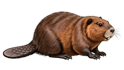 Brown beaver with flat tail and sharp teeth © Michal