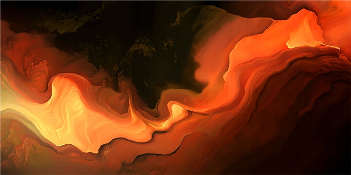 Abstract fiery volcanic eruption with molten lava flow and smoke clouds, dramatic hellscape evoking inferno and destructive energy