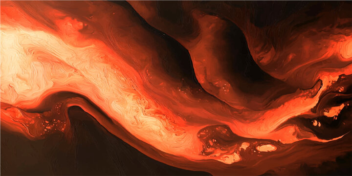 Abstract fiery texture resembling flowing magma or lava, with incandescent orange and yellow hues against a dark background, creating a dramatic and powerful visual