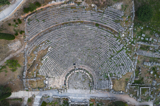 Aerial view of the ancient amphitheater at Delphi
