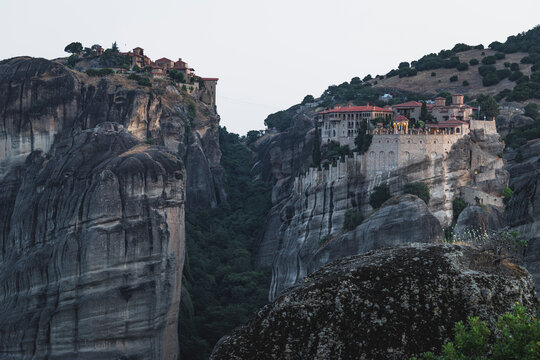 Ancient Monasteries On Meteora Rock Pillars Greece