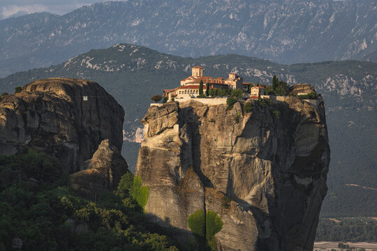 Ancient Meteora monastery on a tall rock pillar