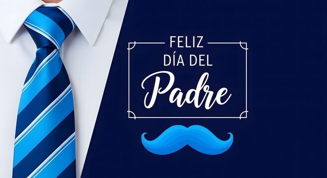 Happy fathers day greeting card with blue tie and mustache feliz dia del padre
