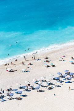 Aerial view of famous Myrtos beach, Kefalonia, Greek Islands, Greece