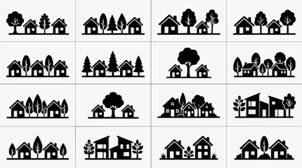 Obraz premium Diverse Residential Household Silhouettes Collection.