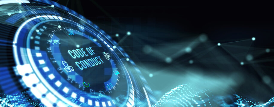 Business, Technology, Internet and network concept. Virtual screen of the future: Code of conduct. 3d illustration