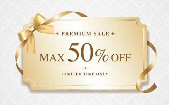 Elegant Gold Gift Card Template with Ribbon Bow - Luxury Blank Invitation or Coupon