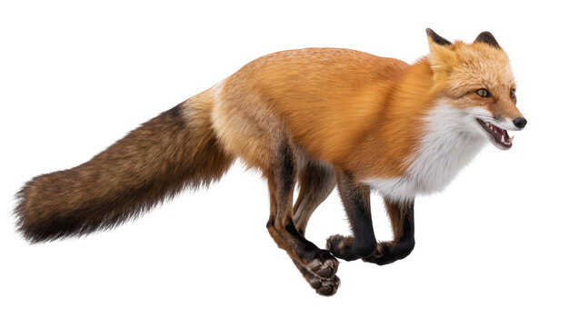 Red fox running with open mouth and sharp teeth