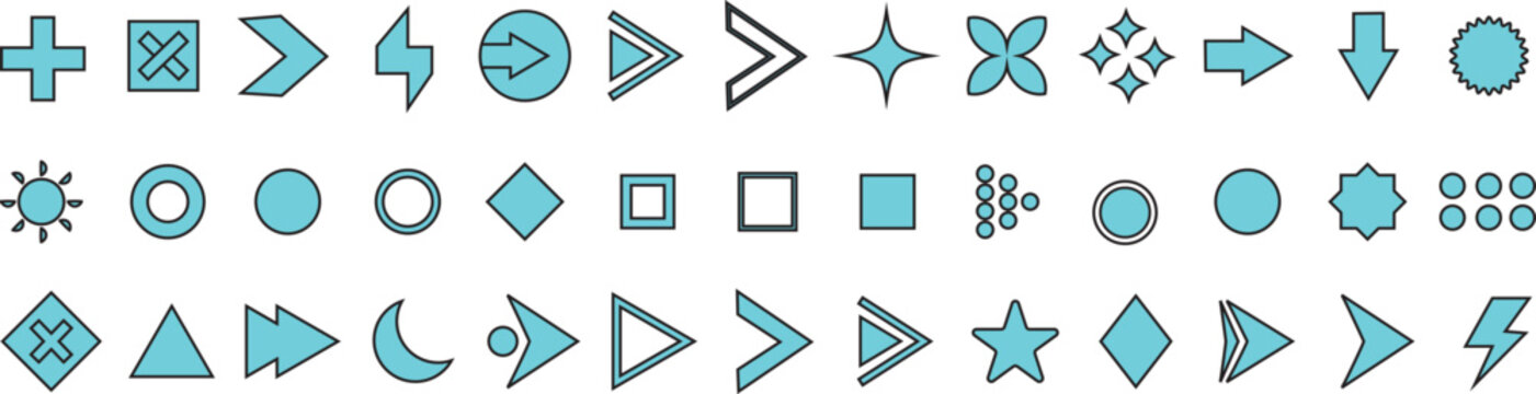 Isolated collection of Fl&egrave;che bullet list icons for arrow pointer indicators and high-quality directory list buttons, containing high-quality