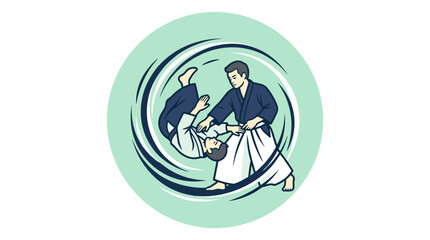 Obraz premium Dynamic Martial Arts Practice With Two Figures Engaged In A Throwing Technique