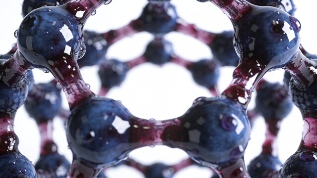 Molecular Structure Dessert Made of Blueberries and Glossy Jelly &ndash; Creative Modern Cuisine, AI Generated Illustration
