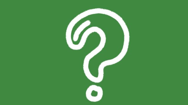 Question mark help desk hand-drawn cartoon graphic with chalk outline FAQ problem solving icon isolated on green screen background for school classroom quiz lesson element and customer support.