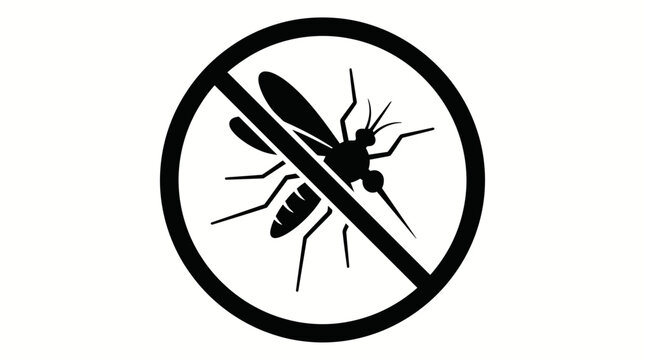Mosquito symbol displays a warning sign against insects to indicate pest control measures or health safety precautions in an outdoor residential or park area.