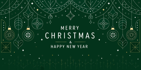Floral ornament and geometric shapes vector illustration on a dark green background for holiday greetings © Bithi