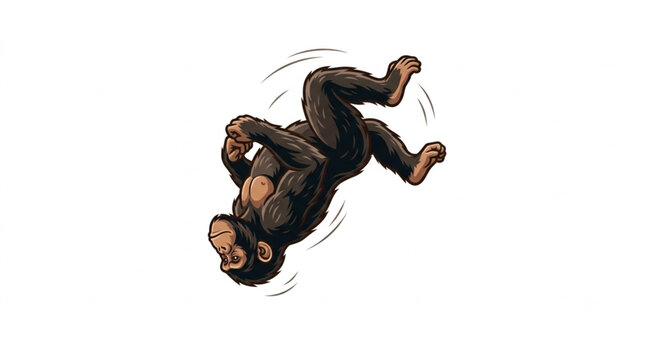 Active chimpanzee character performing a backflip or rolling acrobatics vector